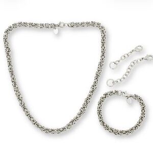 NWT Bellezza Bronze Byzantine Silvertone  Necklace & Bracelet Set for Gals& Guys